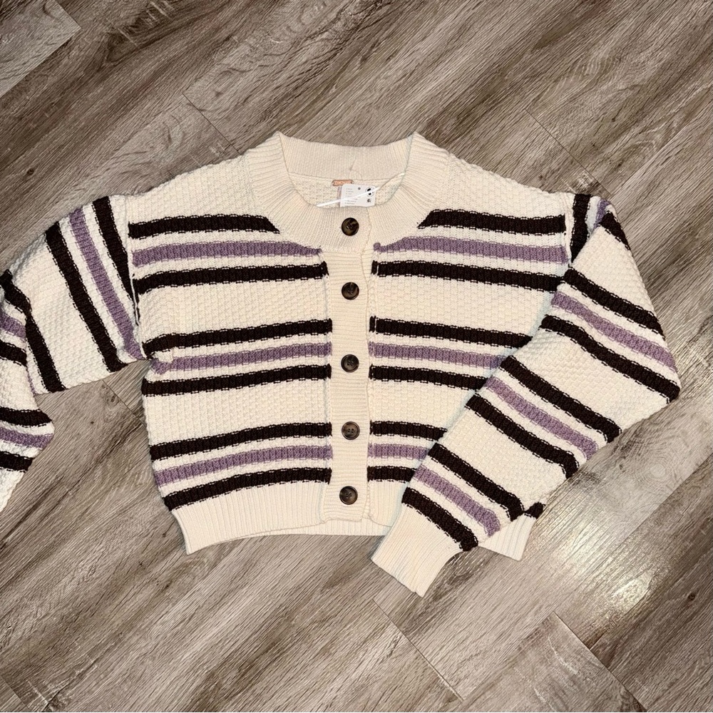 Free People Lila Stripe Cardi Ivory Combo Size Small - Picture 2 of 6